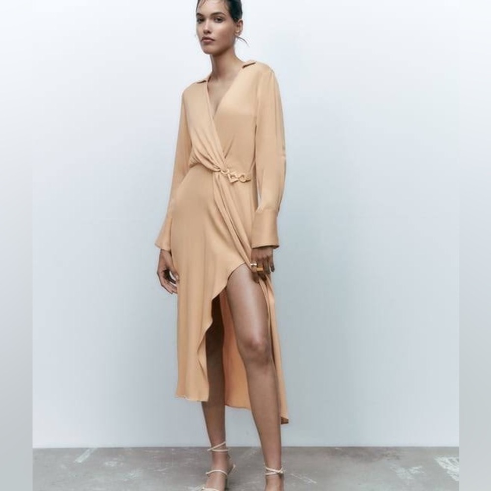 NWT Zara Satin Effect Midi Dress Size Small in Soft Gold - Picture 4 of 9